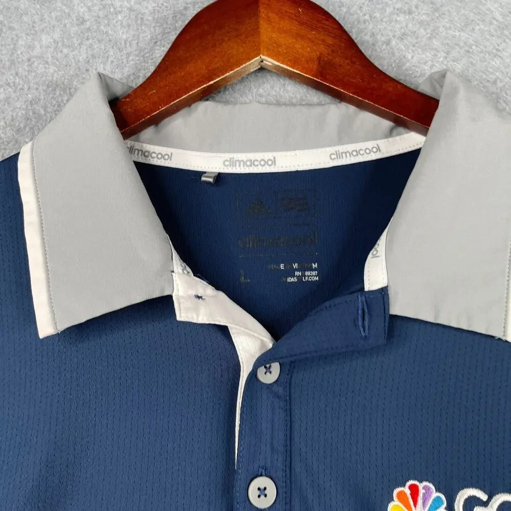 Adidas Golf Performance Polo Shirt Navy Blue NBC Golf Logo Stretch Casual Mens L